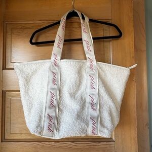 PINK Victoria's Secret White Sherpa Tote Bag